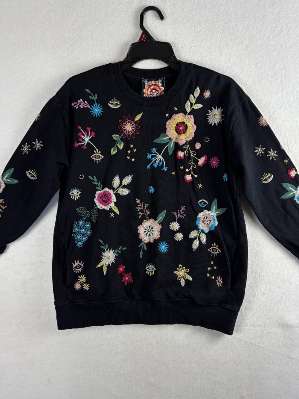 Johnny Was Martine 3/4 Sleeve Pullover Embroidered Sweatshirt Size S